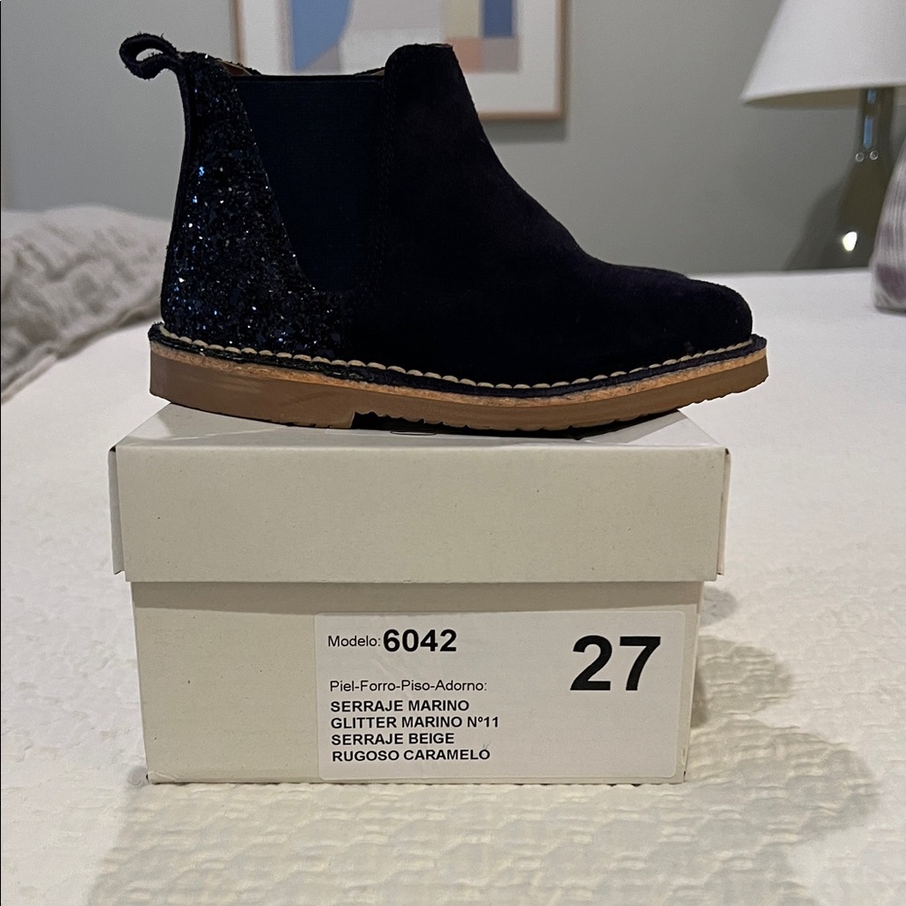 ChildrenChic Girls Olivia Navy Glitter Chelsea Boots Size 27 (US 10)